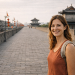 西安古城墙上的微笑女孩