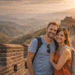 长城日落情侣合影